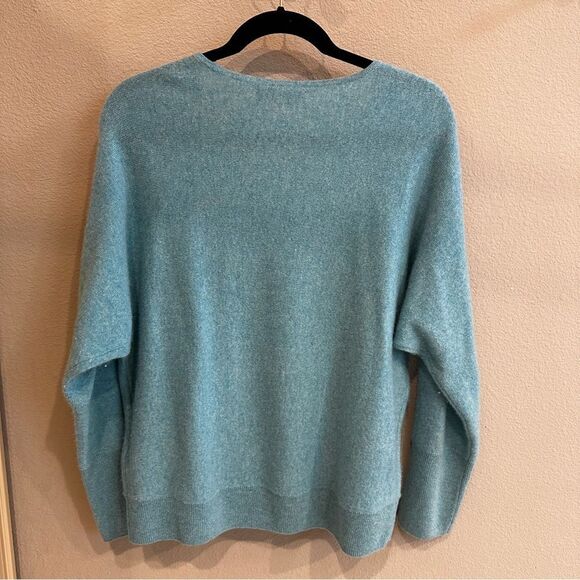 Tahari | L | teal 100% 2 Ply Cashmere Turquoise Pullover Sweater Top - Picture 2 of 7